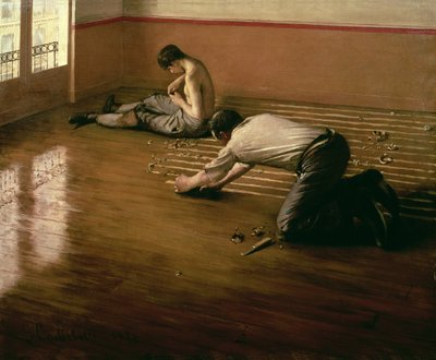 The Parquet Planers (small version) by Gustave Caillebotte